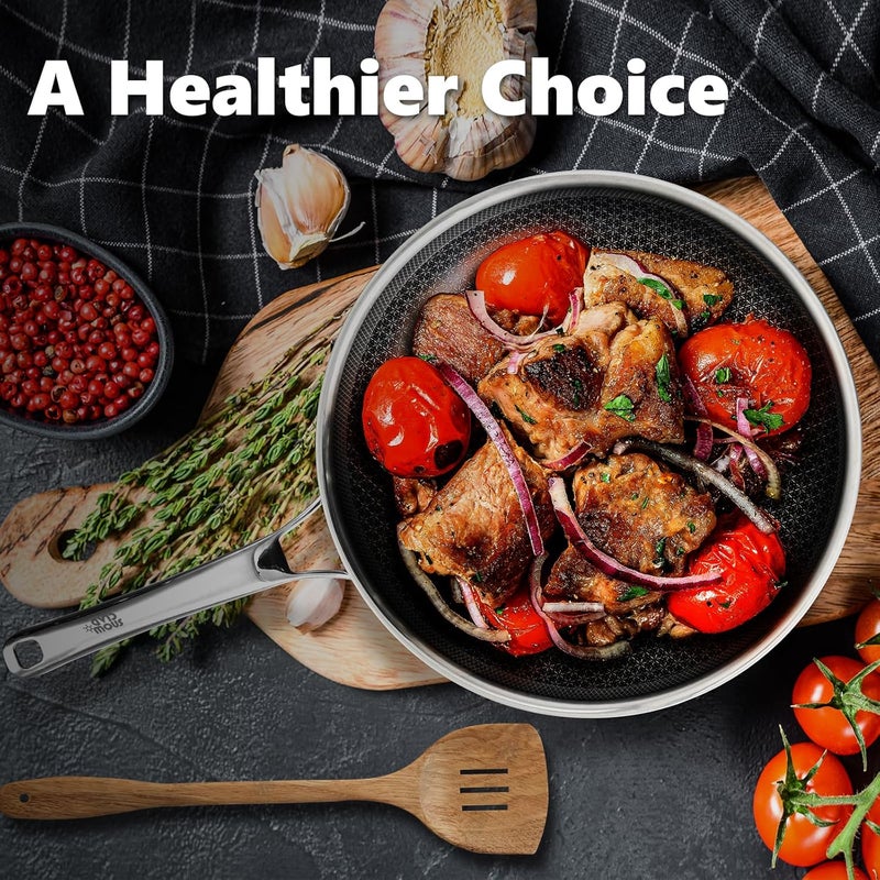 OATOFP Non Stick Frying Pans 12 inch, Hybrid Frying Pans Nonstick,non stick Stainless Steel Skillets, Dishwasher and Oven-Safe Chef Pan, Induction Compatible Pan, PFOA Free Cookware - Image 2